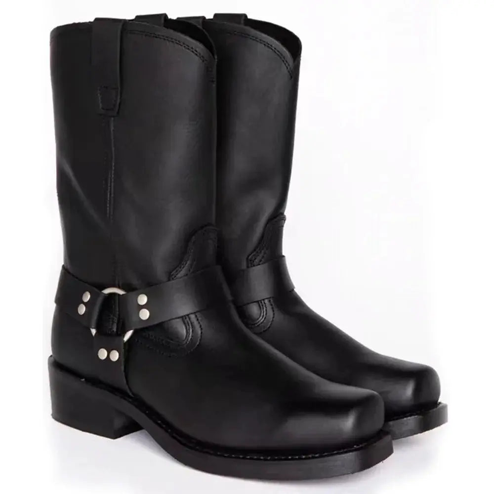 Boots pair: lightweight Harley Davidson leather harness boots in black for walking, PrimeCanada.Store