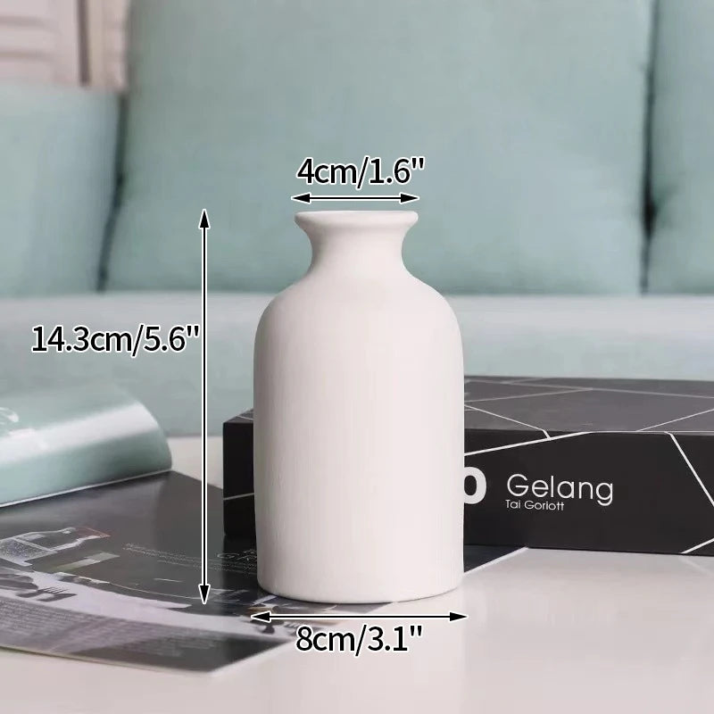 Ceramic flower vase, white retro decor for dried arrangements, 14.3 cm tall with 8 cm base, PrimeCanada.Store