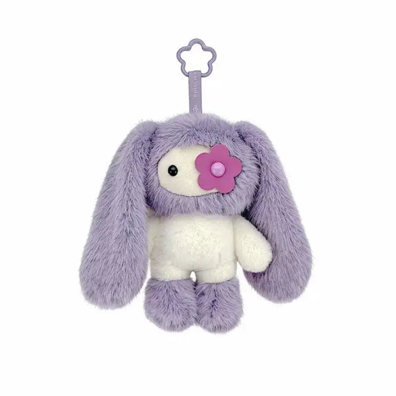 Cute Juju Rabbit Plush Keychain lavender bunny with pink flower, PrimeCanada.Store