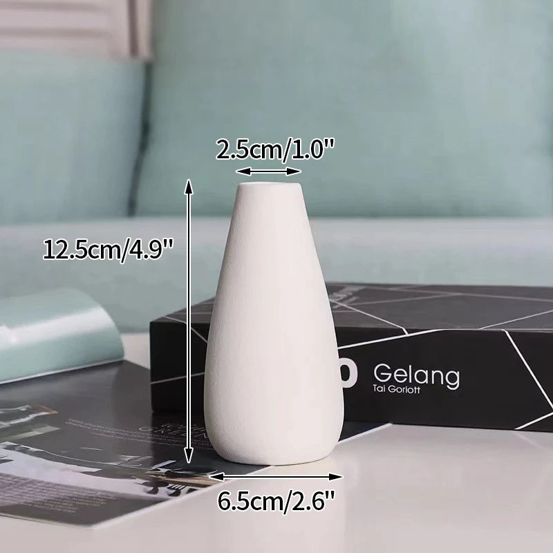 Ceramic flower vase white, retro desk ornament, 12.5 cm tall, top 2.5 cm