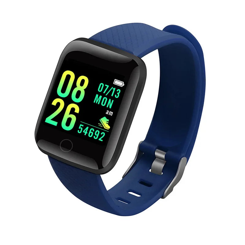Smart Watch Fitness Tracker with blue silicone strap and square touchscreen display