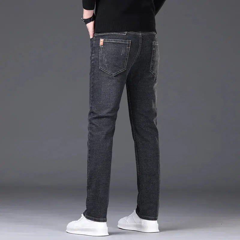 Premium dark-wash denim jeans, slim-straight stretch fit, PrimeCanada.Store clothing back view