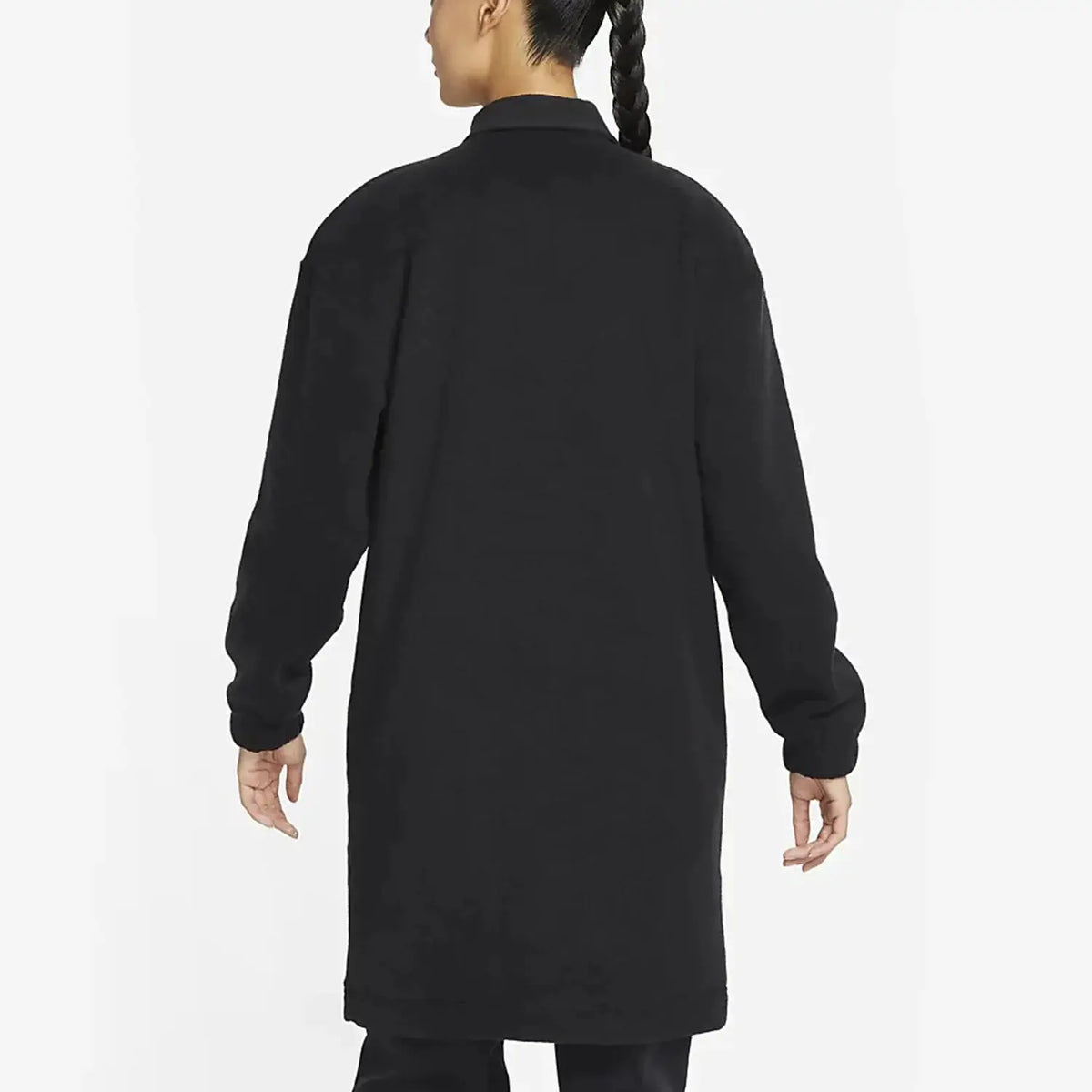 Nike Authentic Sportswear women's terry cloth long jacket in black, back view.