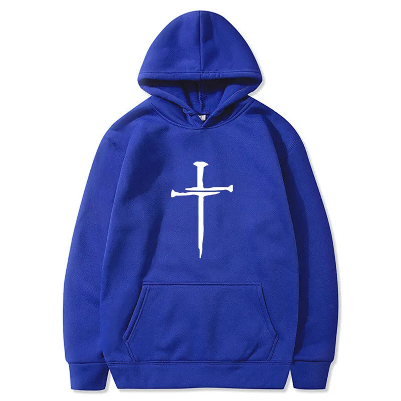 Men's Black Cross Graphic Hoodie Polyester Pullover Sweatshirt