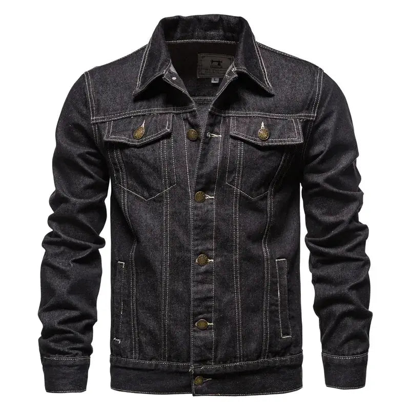 Men slim fit denim jacket in dark indigo, trucker jacket by PrimeCanada.Store