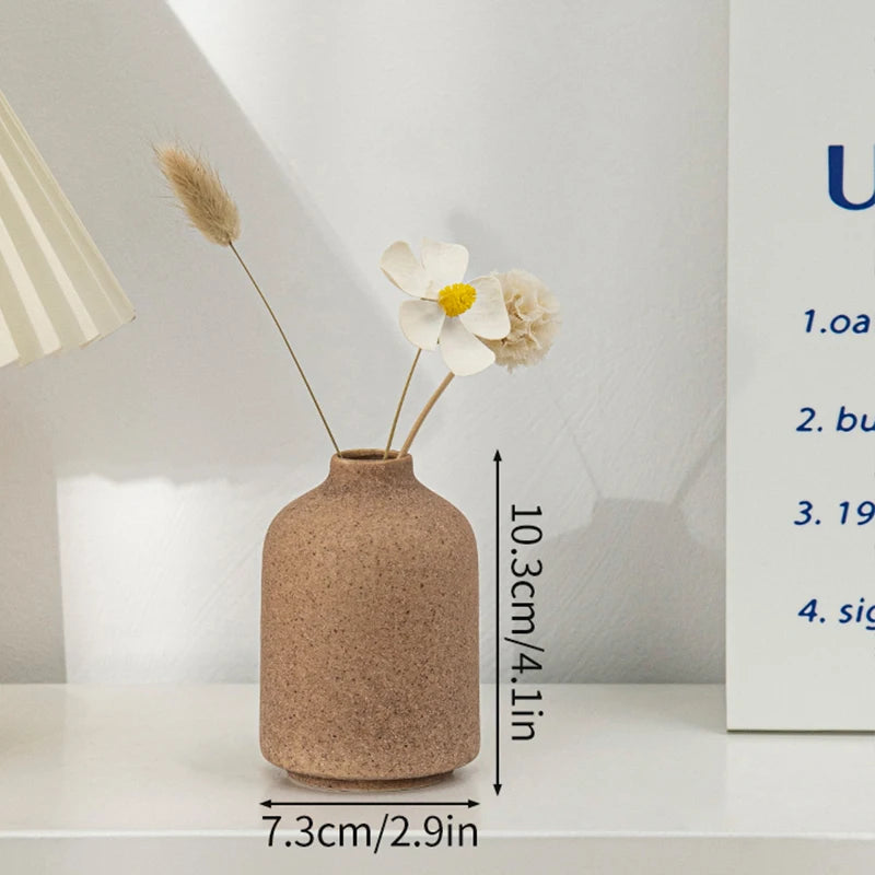 Ceramic flower vase with brown speckled finish, 10.3 cm tall, for dried flowers; retro desktop ornament