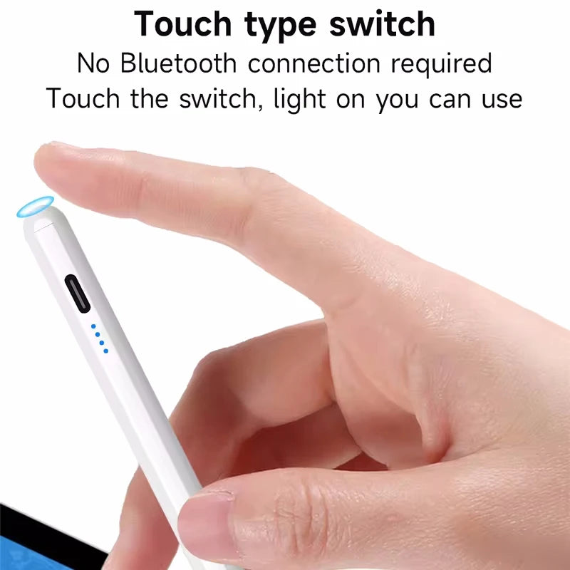 White universal stylus pen with touch-type switch and blue indicator lights