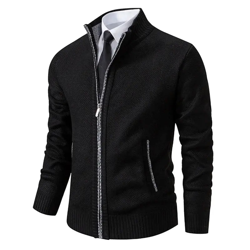 Men's Relaxed Fit Casual Sports Coat in black with zip-front and gray-trim pockets PrimeCanada.Store