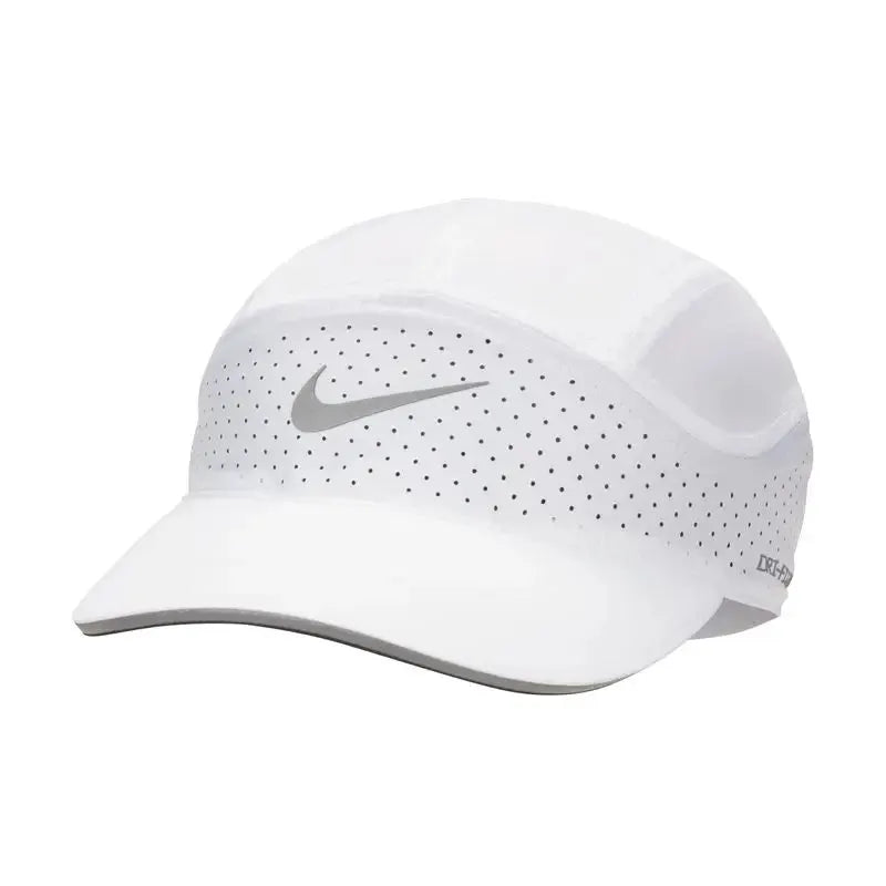 Nike white baseball cap with perforated mesh panels and curved brim