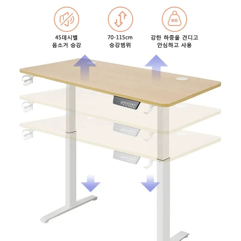 Electric height-adjustable standing desk with wood top and white frame by PrimeCanada.Store