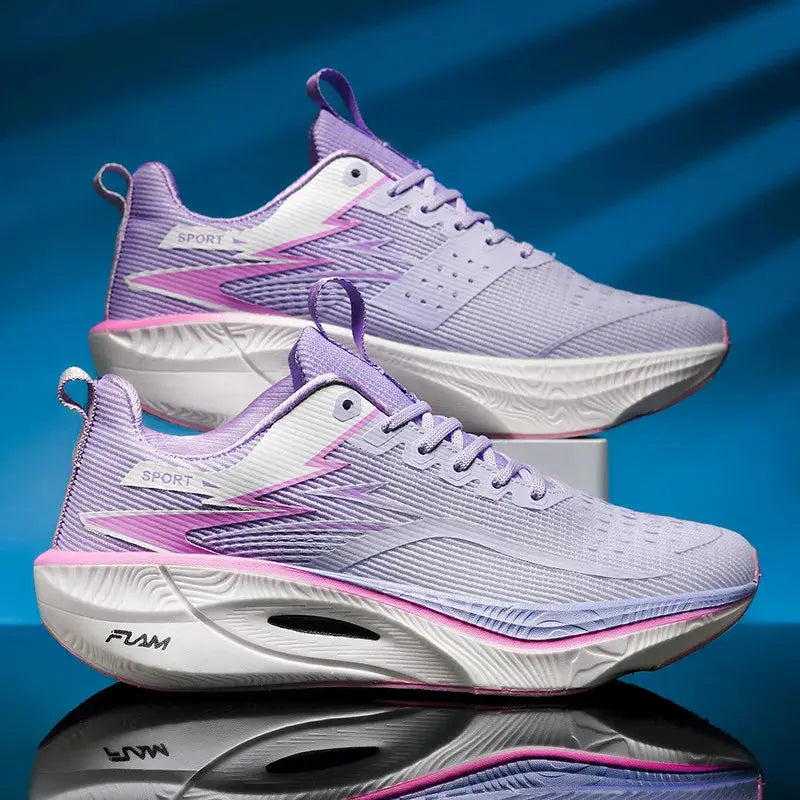 Marathon Men Sports Running Shoes, lavender with pink accents and a white chunky sole (pair)