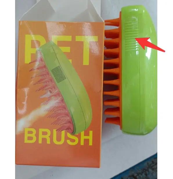 Pet brush pair: bright green brush with orange bristles beside orange PET BRUSH box