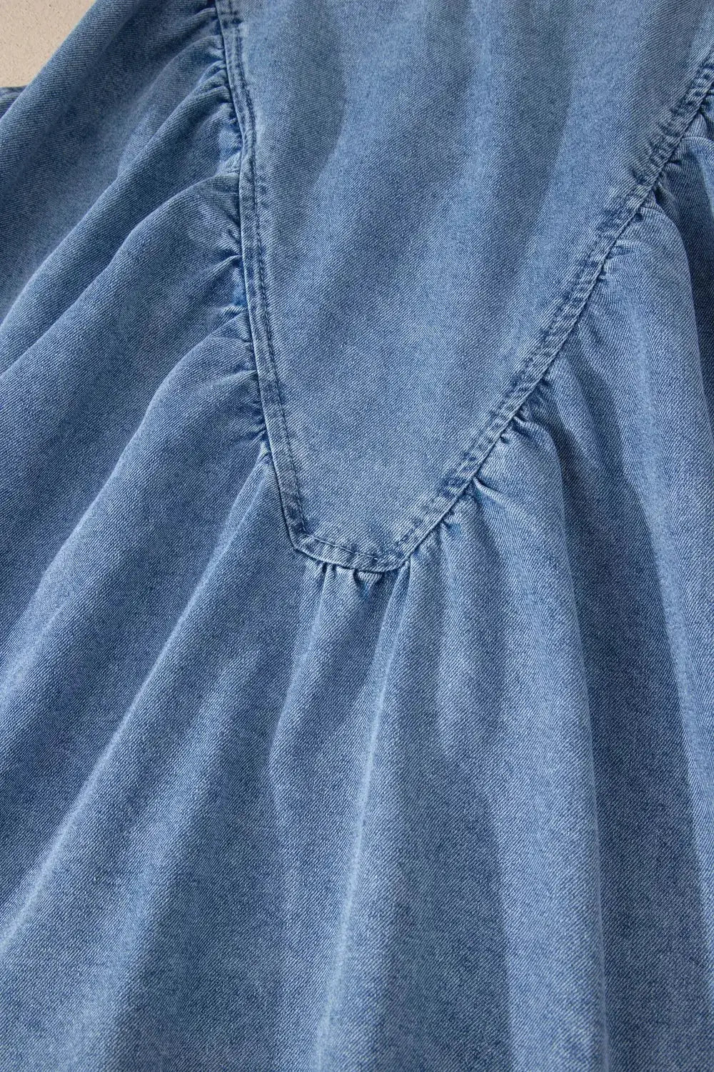 Women’s denim sleeveless top with pleated patchwork and ruffle details in blue, Trendsi