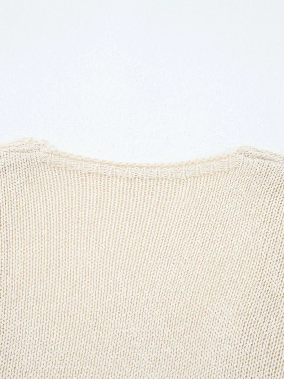 Hollowed Knit Open Front Cardigan in beige against white background