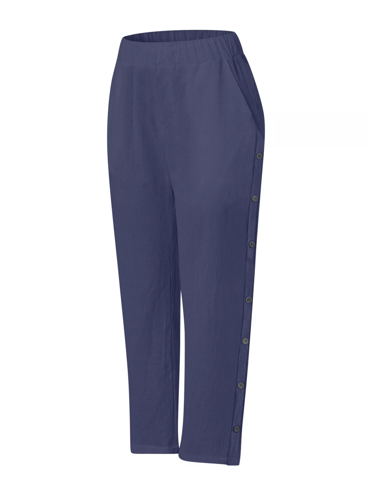 Trousers by Trendsi, blue full-size side-button decor with pockets.