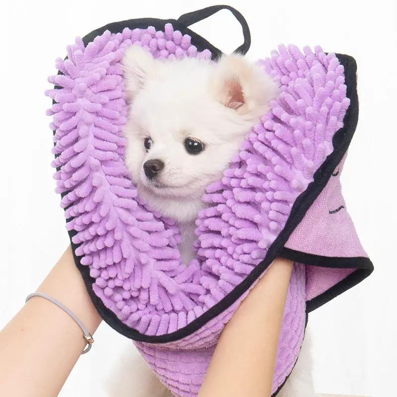 AdTec purple microfiber dog bath towel wrap; super-absorbent, quick-drying pet towel