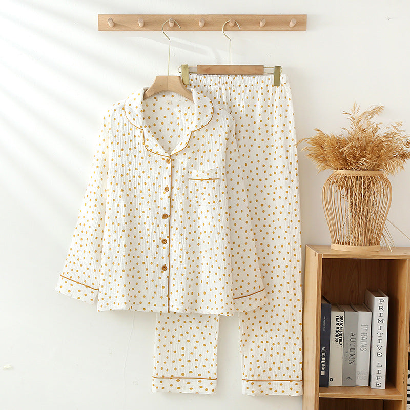 Ensemble de pyjama et de détente en gaze de pur coton fin à double épaisseur, avec revers pour femme