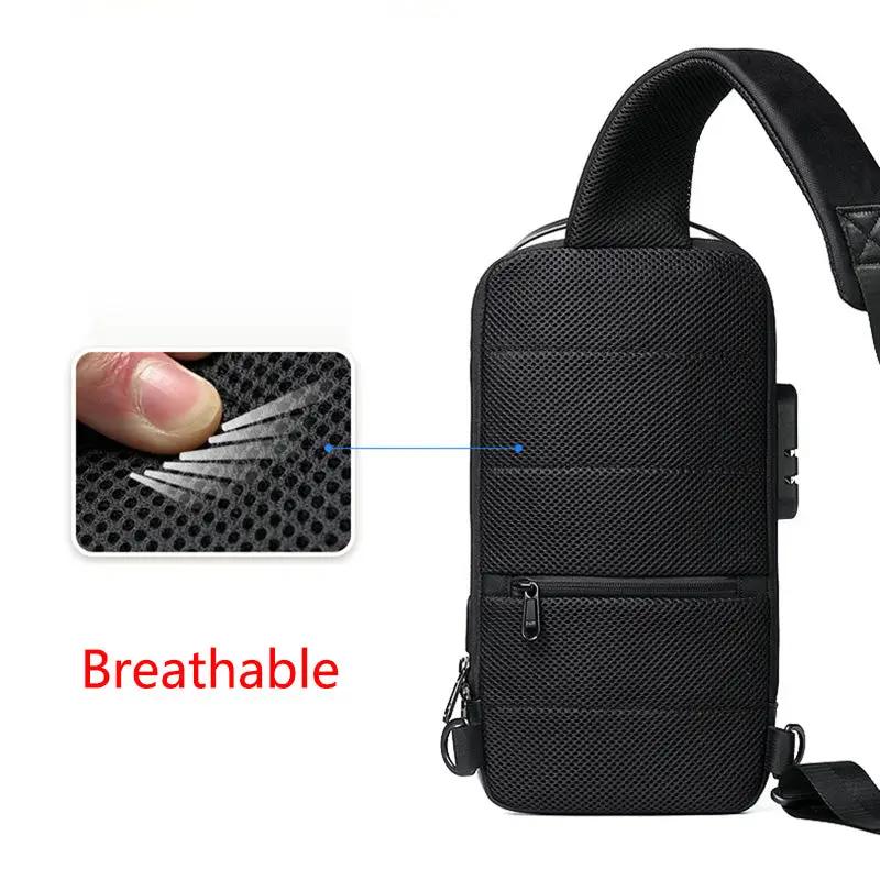 AdTec black anti-theft Oxford chest bag with breathable mesh, padded laptop sleeve and zip pockets
