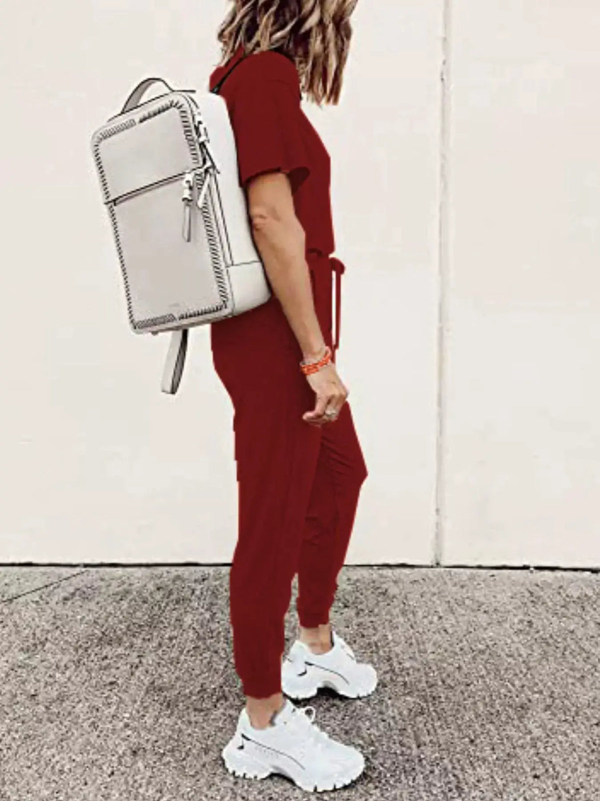 Full Size Round Neck Top and Drawstring Pants Set Plus Size by Trendsi, red