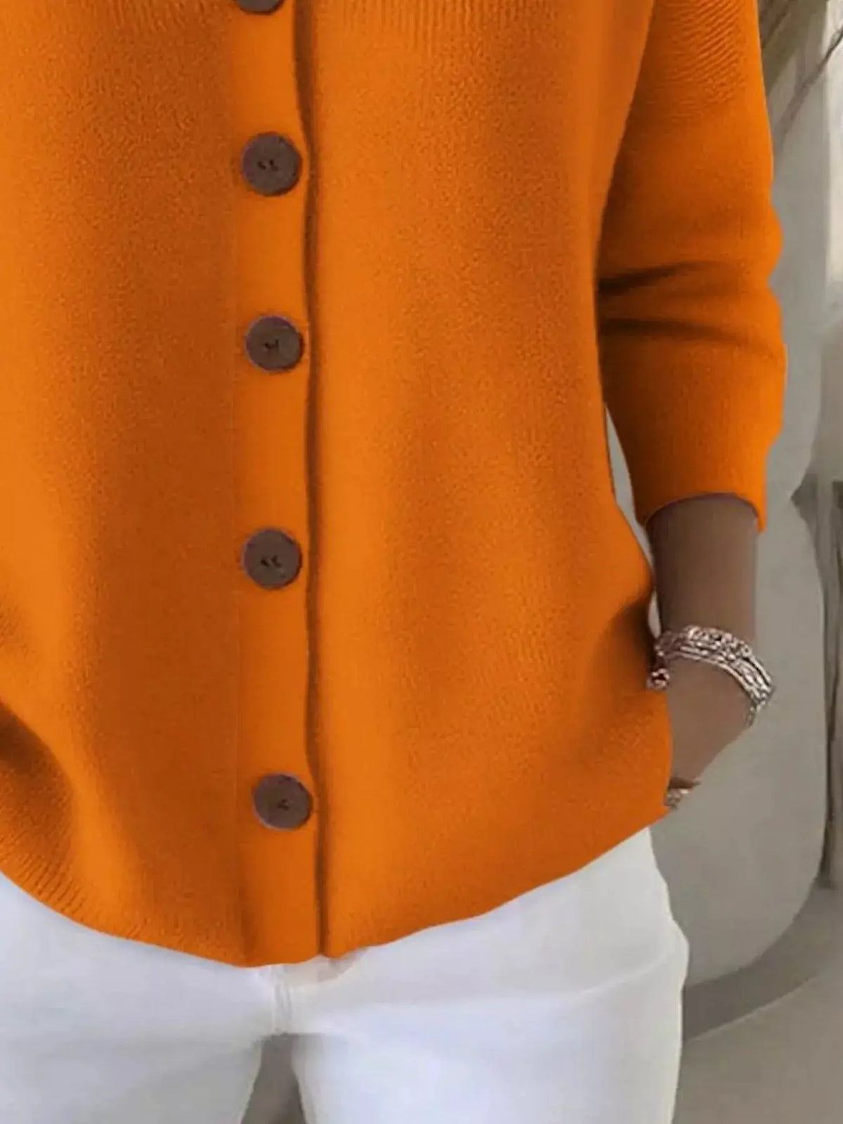 Plus Size Hooded Button Front Soft Knit Cardigan for Women, orange