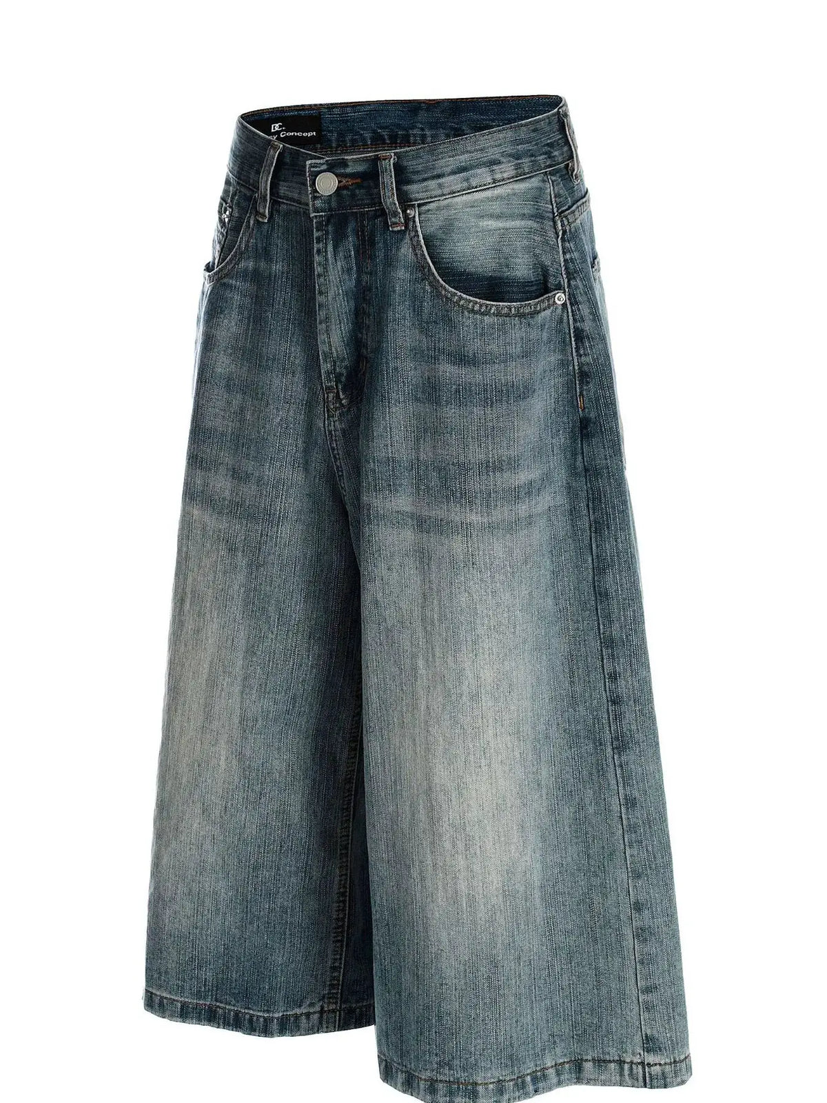 Mens wide-leg washed denim shorts with front pockets and belt loops, relaxed fit, Trendsi.
