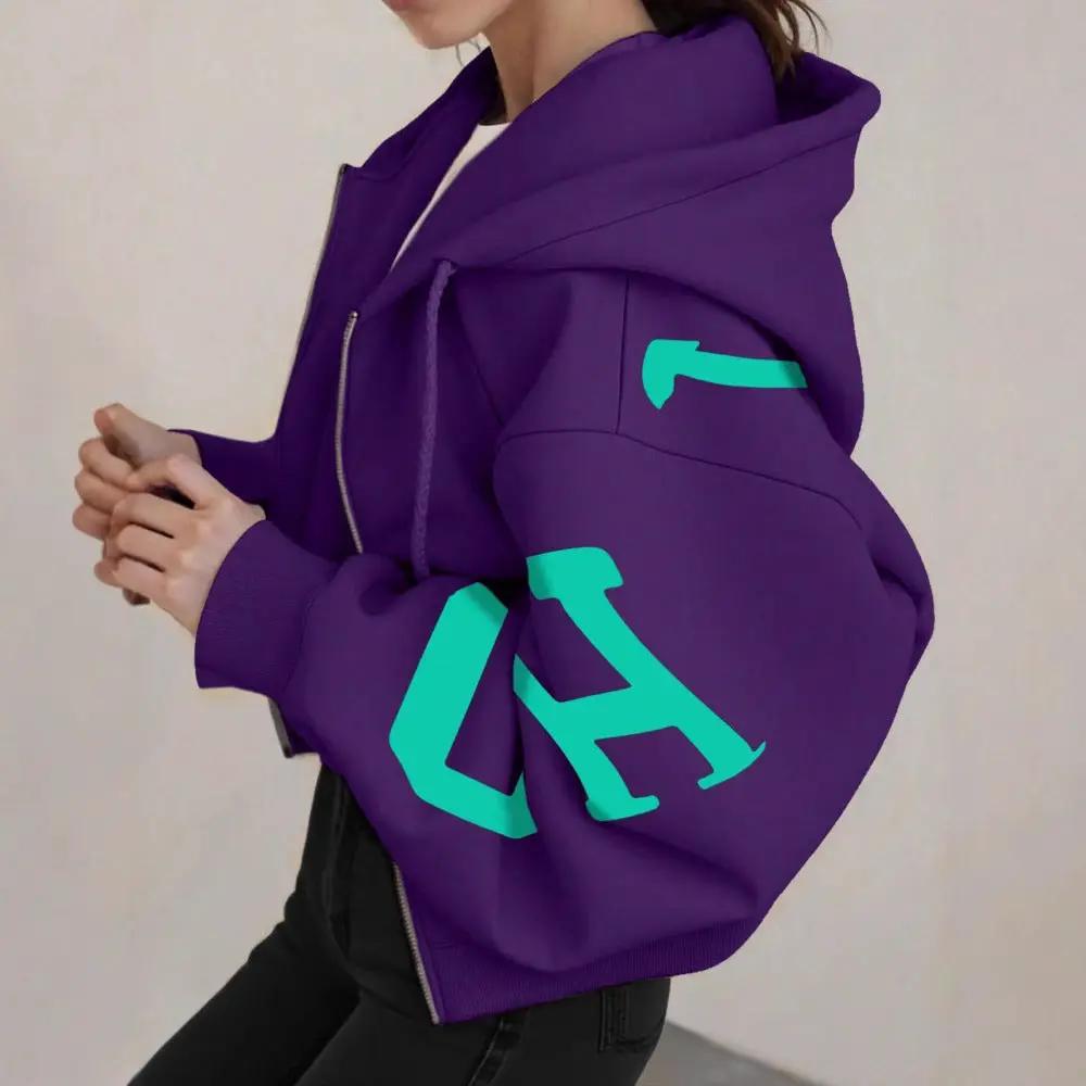 Soft full-zip hoodie by AdTec in purple with bold teal graphic on the sleeve for casual everyday wear