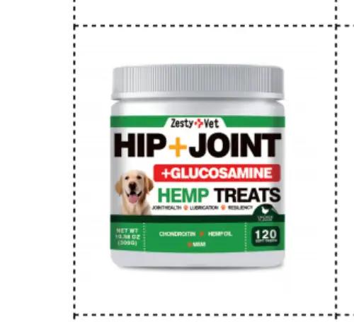 Zesty Vet hip joint hemp treats with glucosamine for dogs, 120-count jar