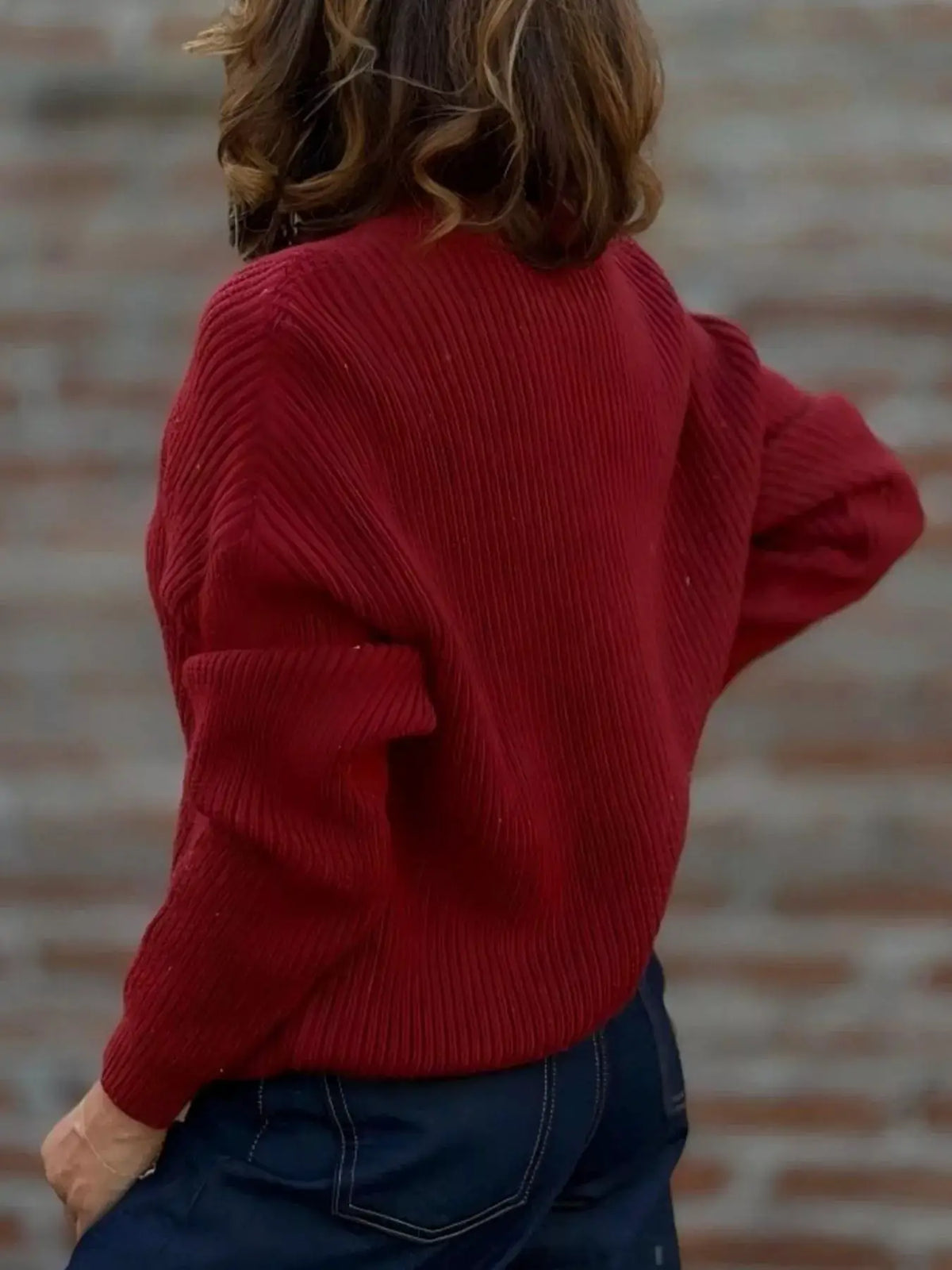 Plus Size V-Neck Button-Up Knit Cardigan red ribbed knit with slight stretch