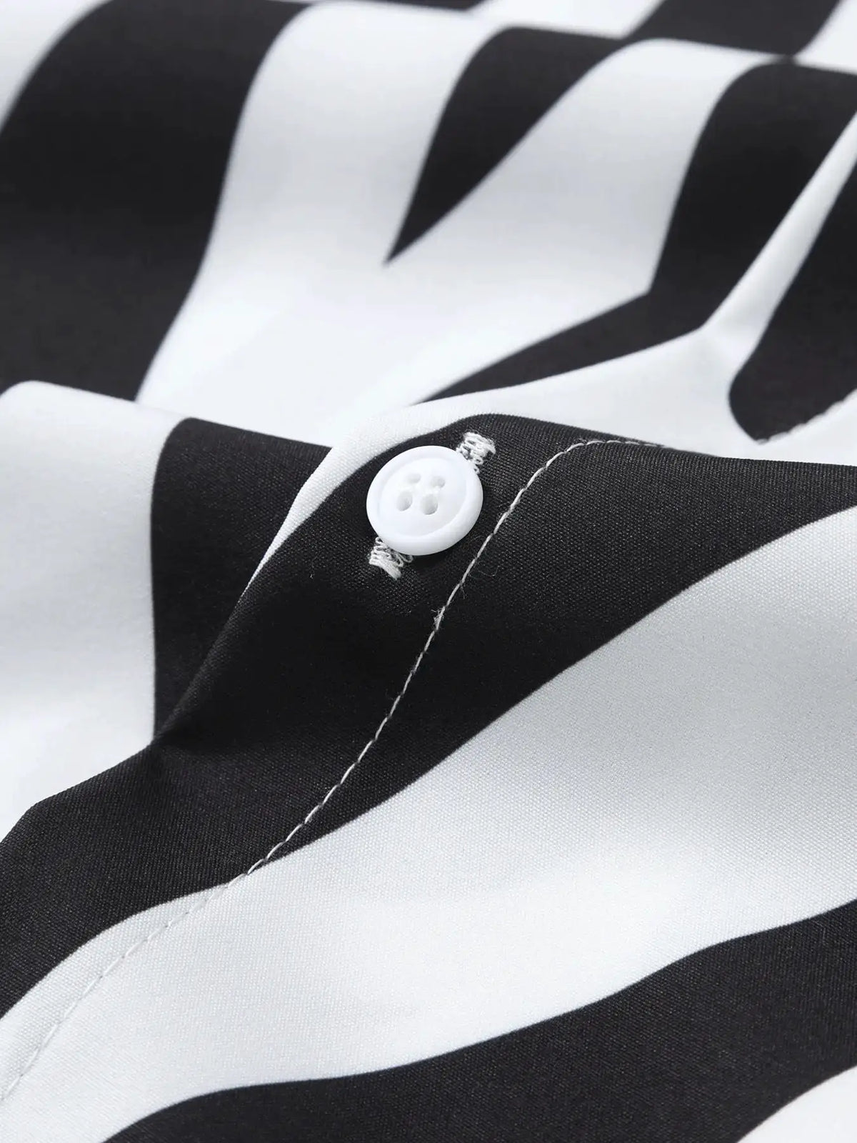 Men's zebra-print shirt and shorts set with black and white stripes and a white button detail