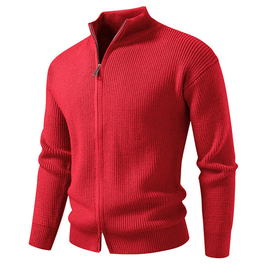 Men's Zipper Cardigan Sweater Coat by AdTec, red knit