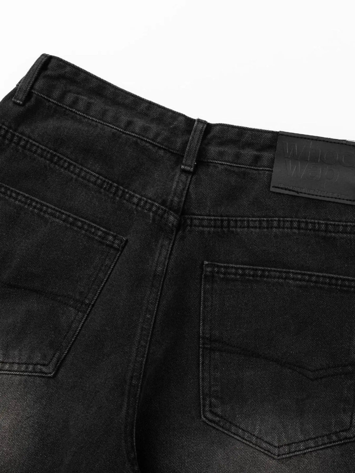 Men's Relaxed Fit Washed Denim Stretch Bermuda Shorts, black denim, back pockets, Trendsi