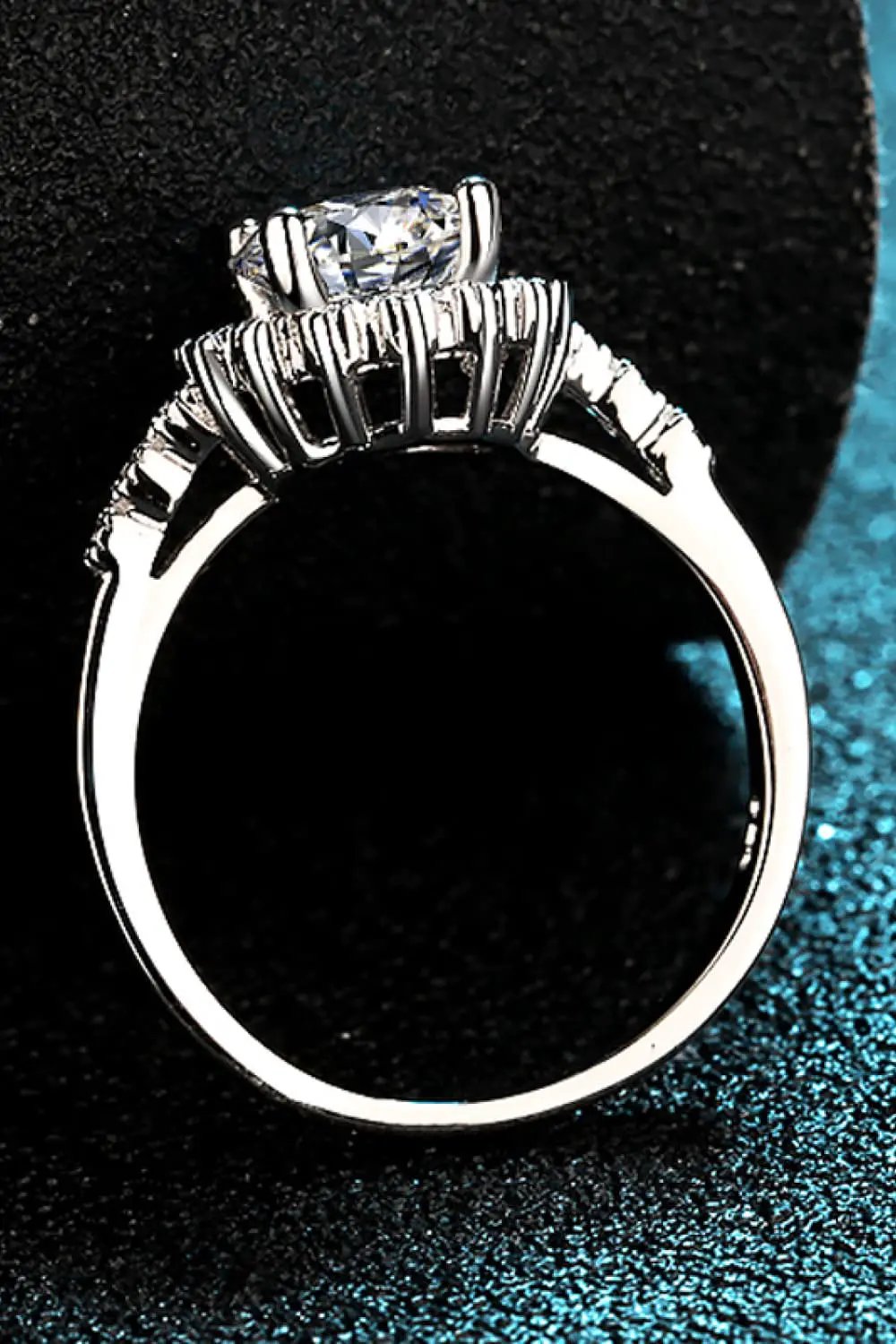 Ring 1 Carat Moissanite, rhodium-plated halo engagement ring by Trendsi