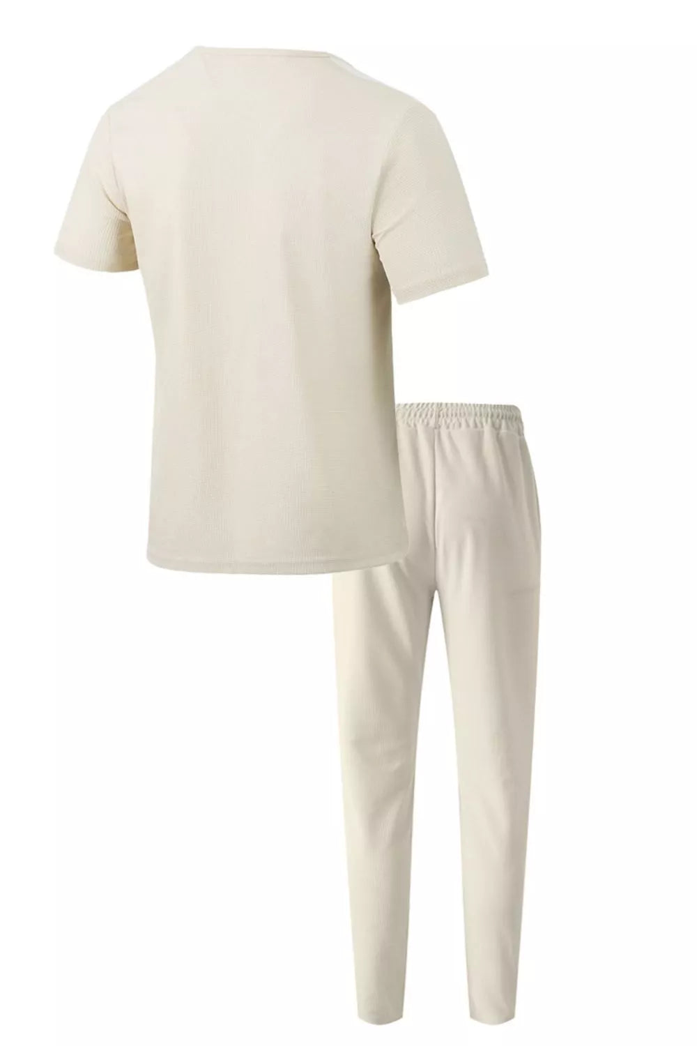 Men's cream loungewear set: short-sleeve top and elastic-waist pants, Trendsi.