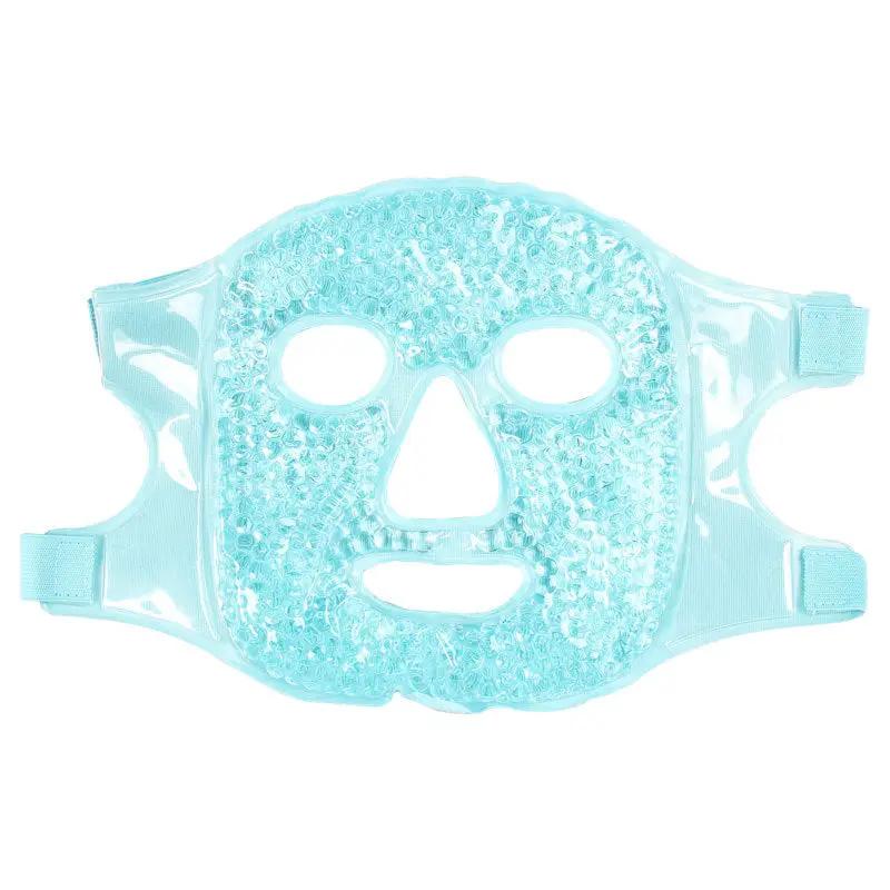 AdTec blue gel eye mask for hot/cold therapy; textured surface with adjustable straps for skincare and tired-eye relief.