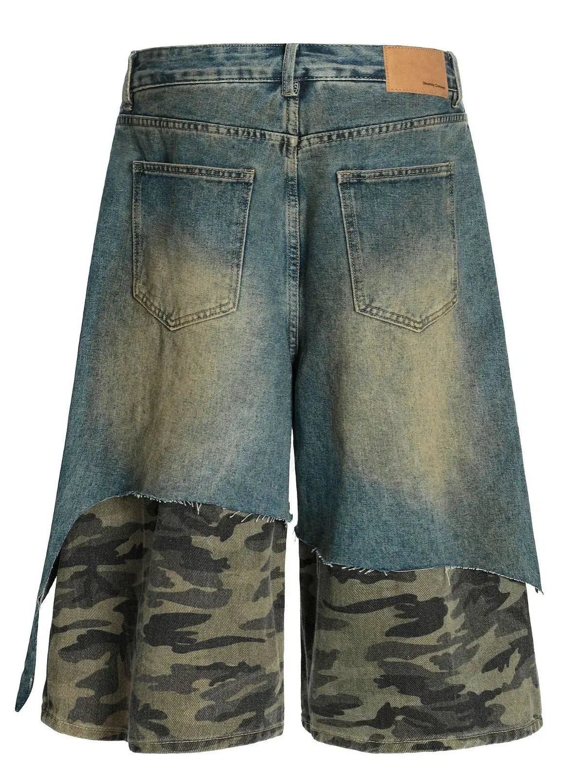 Men's distressed camo patchwork denim shorts, relaxed fit, Trendsi