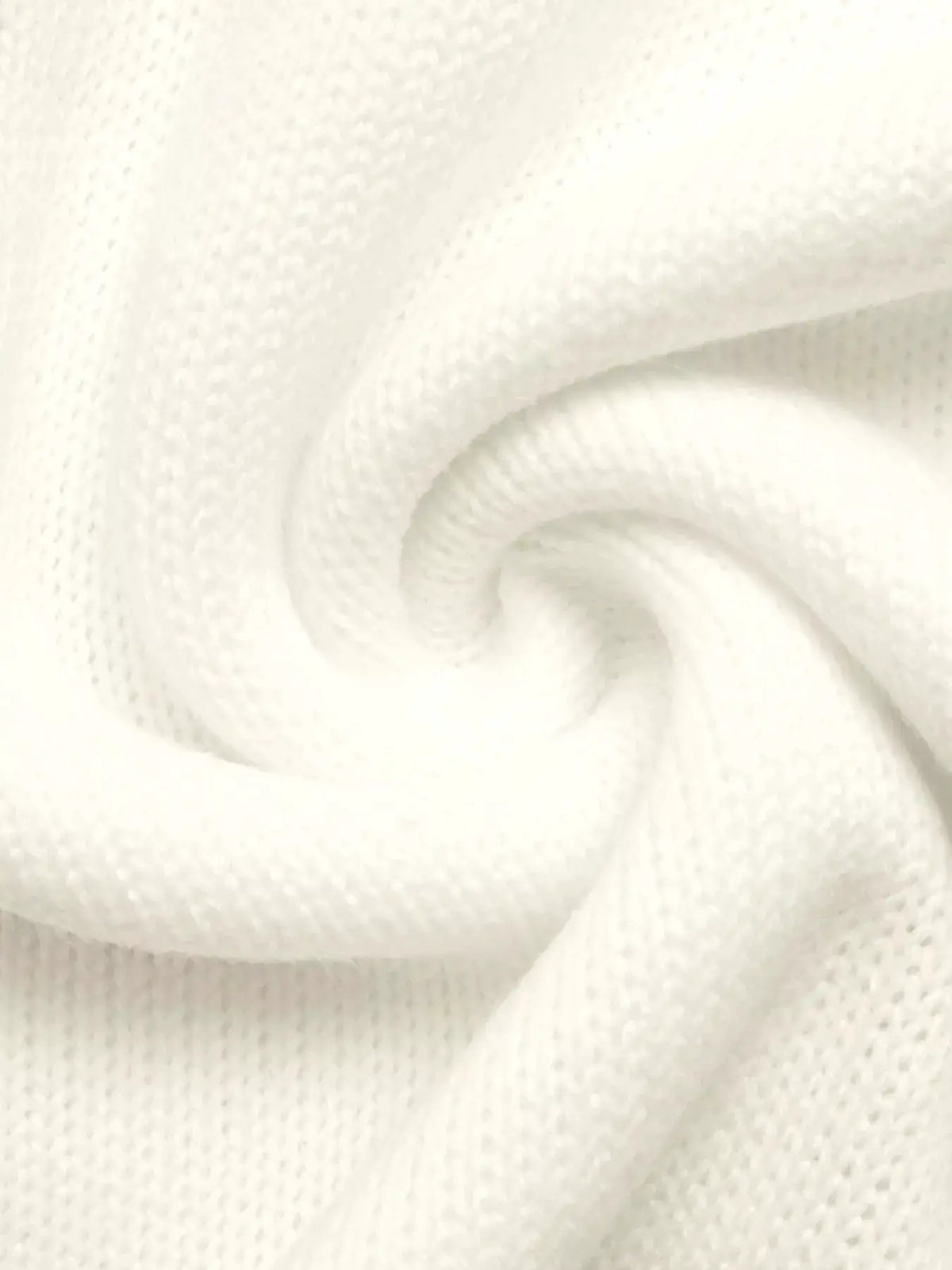 Bow Graphic Round Neck Acrylic Sweater in white; close-up of soft-knit fabric texture