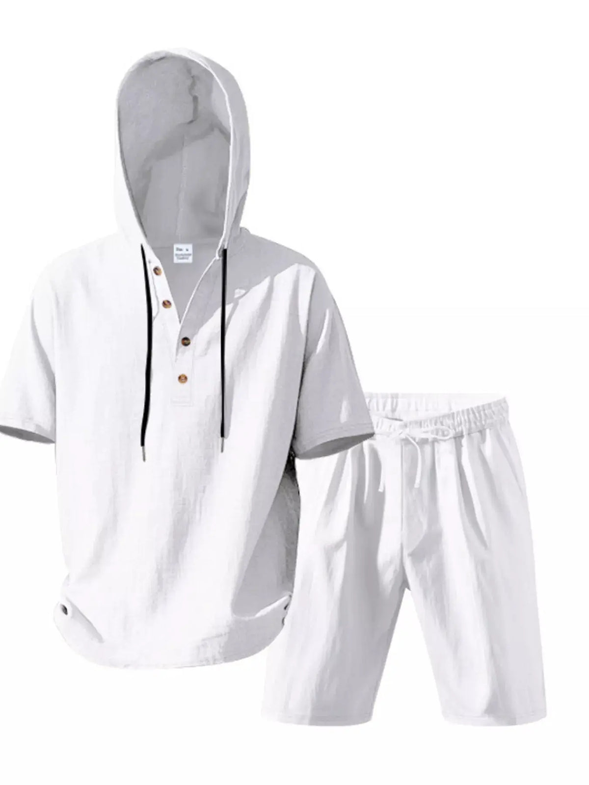 Mens linen-blend hooded top and shorts two-piece set in white by Trendsi