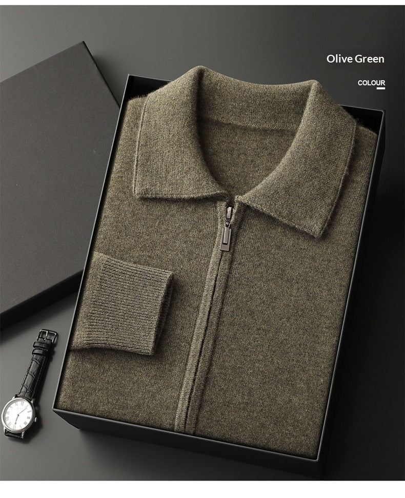 Men's warm knitted cardigan by AdTec in olive green