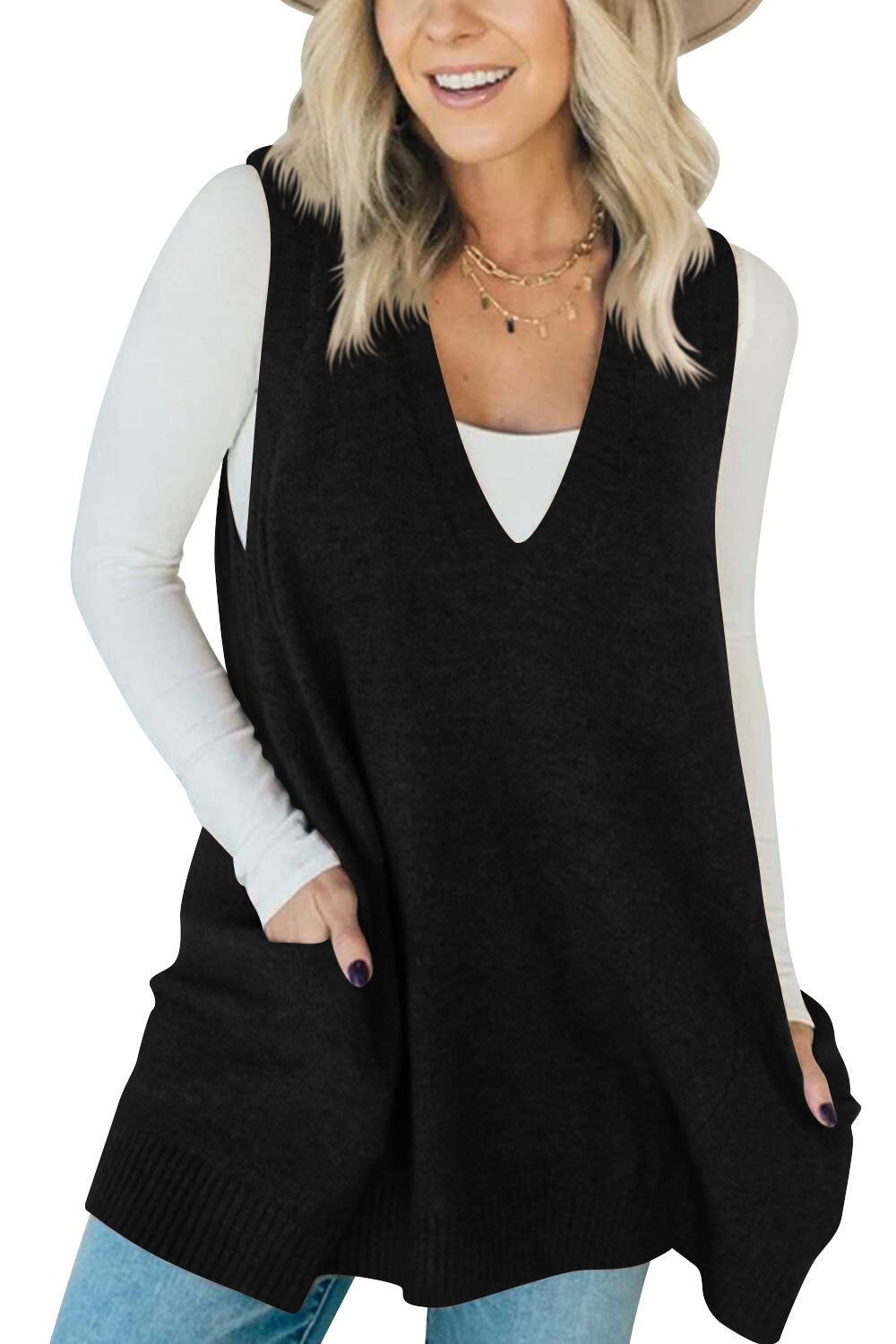Gilet Jupe en Laine Décontracté avec Poches pour Femme