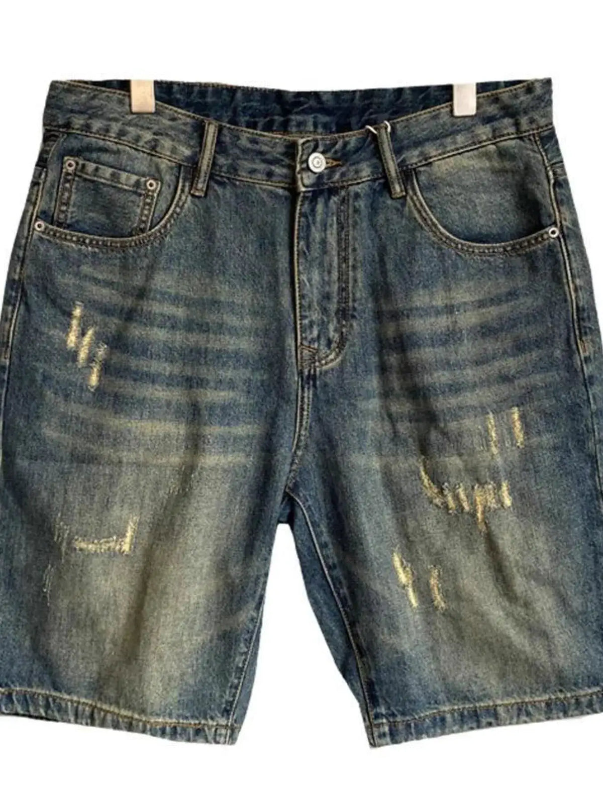 Mens Vintage Washed Distressed Denim Shorts with Gentle Stretch by Trendsi