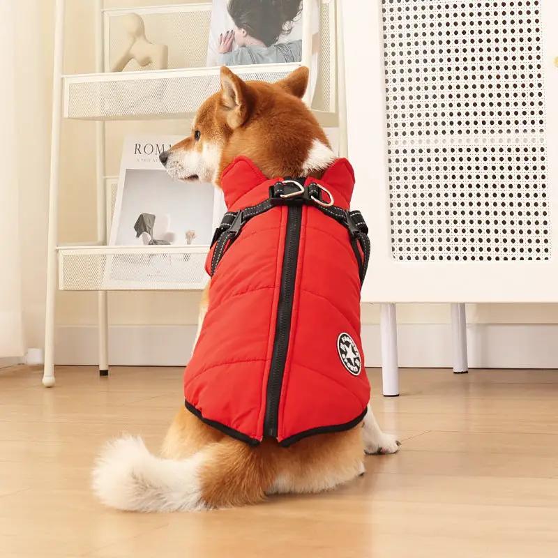 Pet warm red cotton-padded dog coat by AdTec Gallus, fleece-lined with reflective details