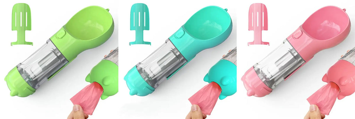 AdTec 3-in-1 pet water bottle feeder bowls in green, teal and pink (set of 3)