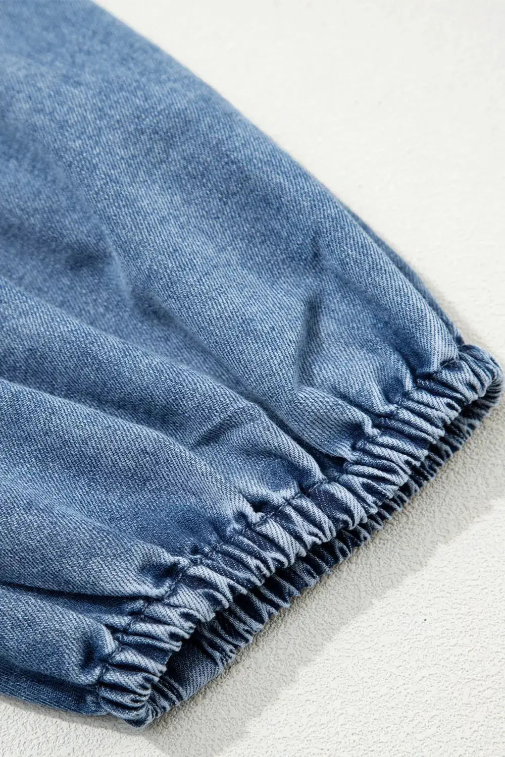 Structured Collar Puff Half-Sleeve Denim Shirt, blue with cotton-blend fabric