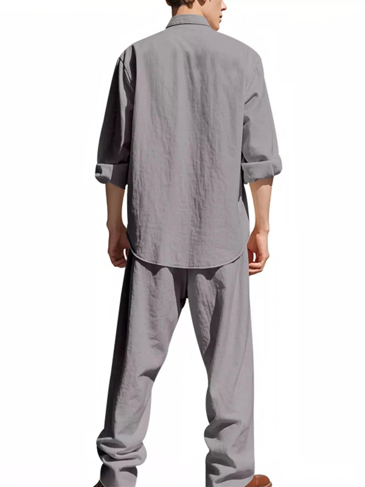 Men's casual linen-blend shirt and pants set, light gray, by Trendsi.