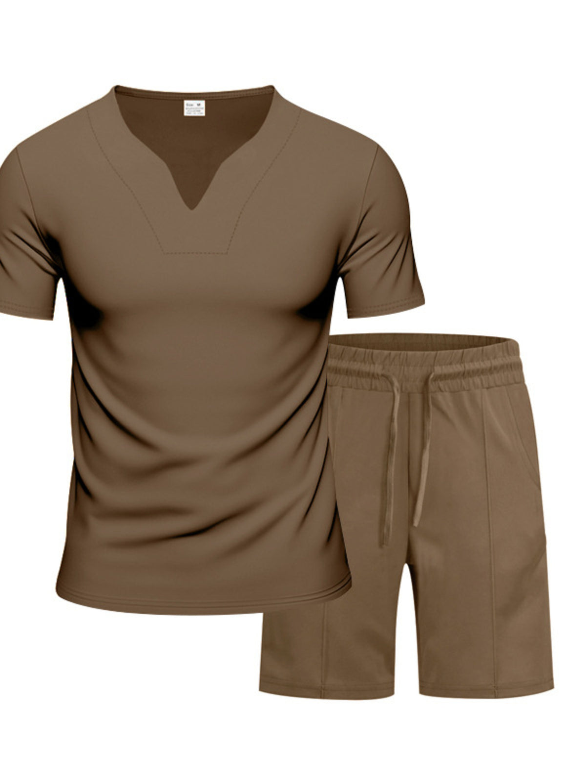 Trendsi men's plus-size two-piece brown v-neck t-shirt and shorts set
