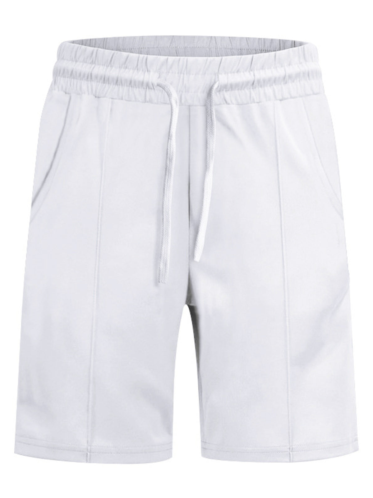 Men's white drawstring shorts with elastic waistband; plus-size