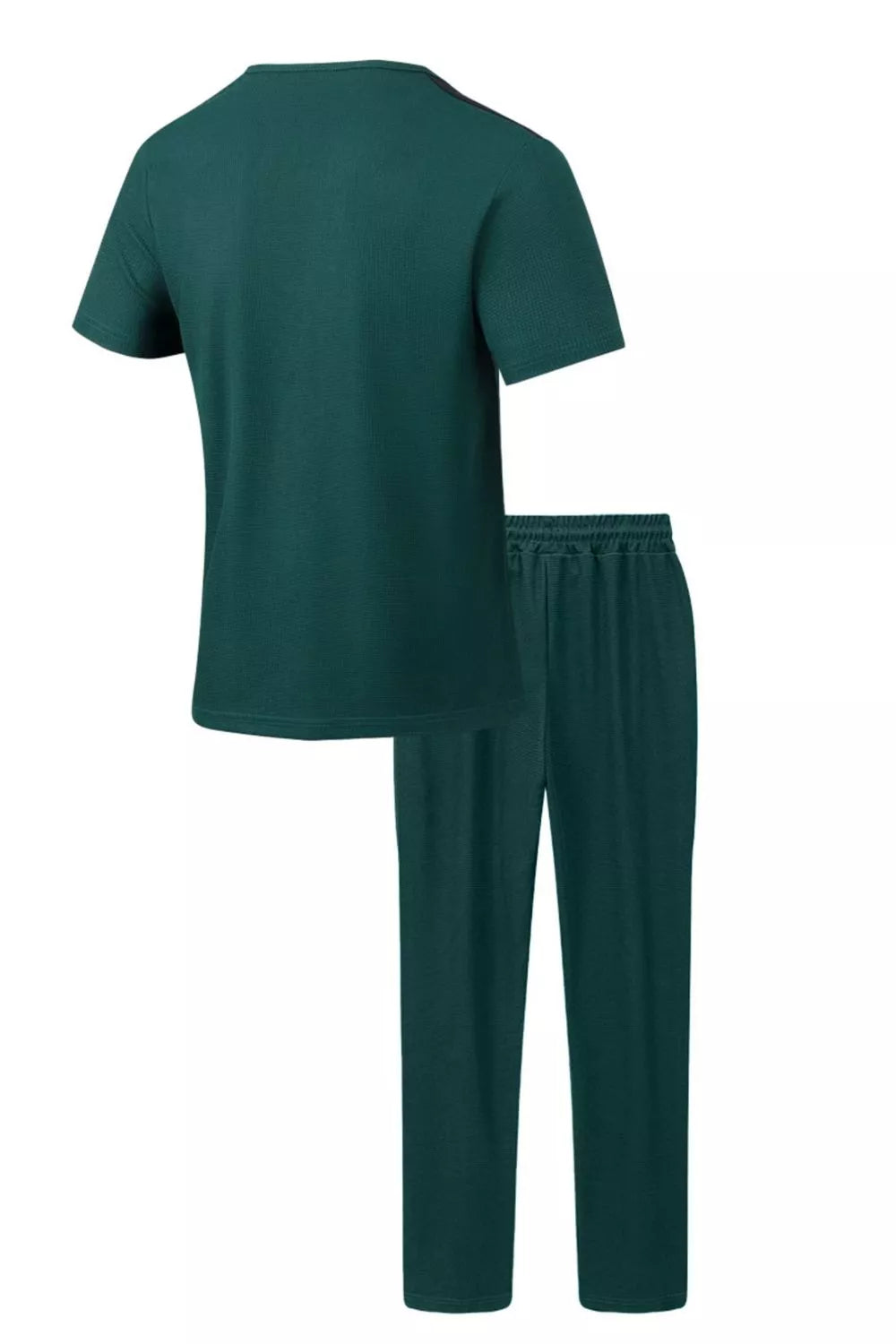 Men's teal full-size lace-up front top and pants casual set; 2-piece plus-size outfit.