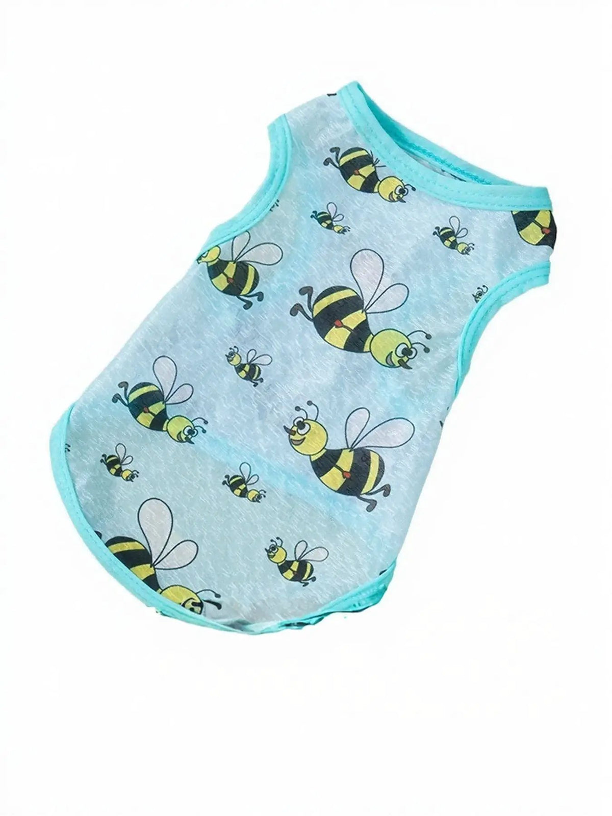 Lightweight Pet Top blue sleeveless top with bee pattern and turquoise trim