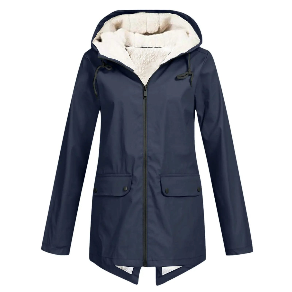Unisex navy hooded parka by AdTec with insulated velvet lining and windproof front zipper