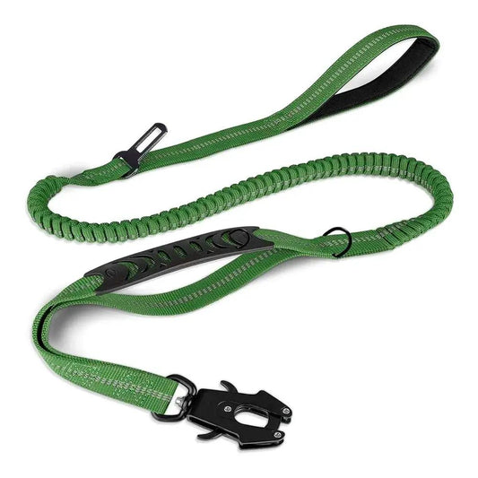 Dog leash AdTec green paracord with frog buckle, tactical hand-hold design and secure clip for dogs outdoors.